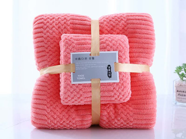 (2 PCS Dark Pink) Coral Fleece Towel and Bath Towel Set - Ultra Soft, Absorbent, and Lint-Free for Home and Spa