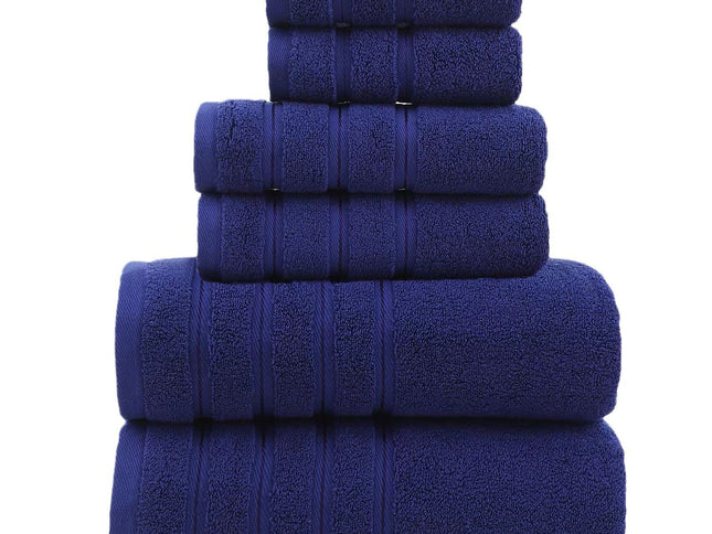 Blue Luxury Cotton Towel Set - 6-Piece Ultra-Soft Bath, Hand, and Washcloth Set
