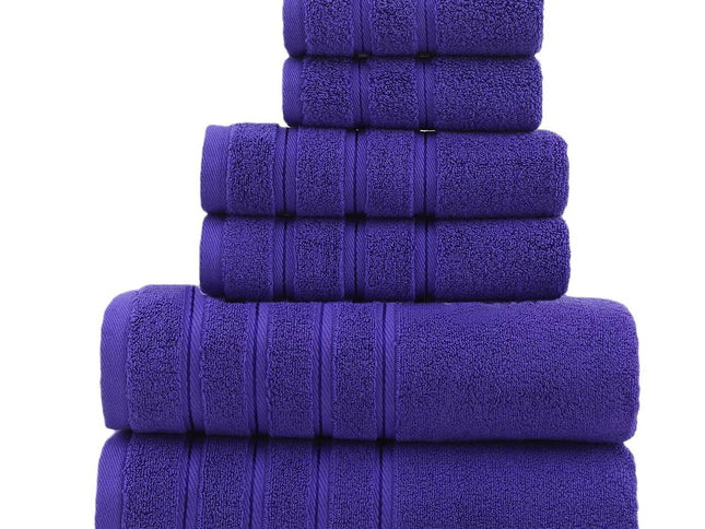 Purple Luxury Cotton Towel Set - 6-Piece Ultra-Soft Bath, Hand, and Washcloth Set