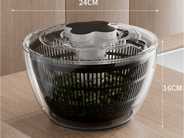 Transparent Black Manual Salad Spinner with Pressurized System - Efficient & Quick Vegetables Drying, Multiple Color Options
