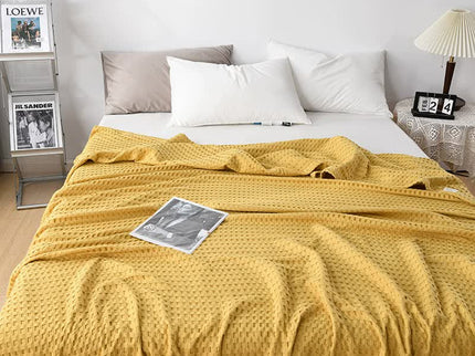 Cotton Waffle Blanket - Air Conditioning Blanket/Throw/Summer Quilt, 150*200cm,Yellow