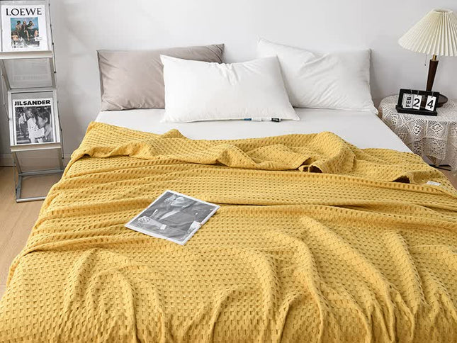 Cotton Waffle Blanket - Air Conditioning Blanket/Throw/Summer Quilt, 150*200cm,Yellow