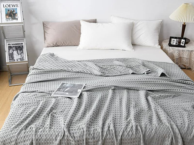 Cotton Waffle Blanket - Air Conditioning Blanket/Throw/Summer Quilt, 150*200cm,Gray