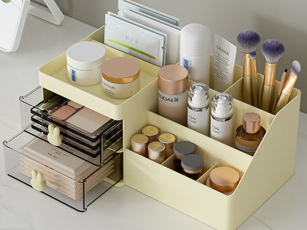 White Drawer-Style Cosmetic Organizer – Multifunctional Jewelry Storage Box for Desk - Minimalist Desk Organizer for Students