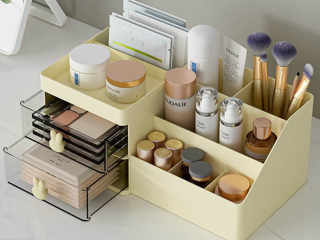 White Drawer-Style Cosmetic Organizer ‚Äì Multifunctional Jewelry Storage Box for Desk - Minimalist Desk Organizer for Students