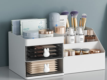 White Drawer-Style Cosmetic Organizer – Multifunctional Jewelry Storage Box for Desk - Minimalist Desk Organizer for Students