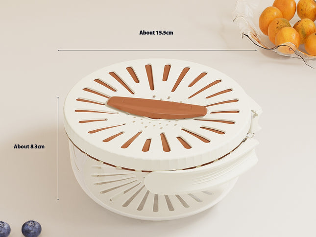 2PCS Brown Double-Layer Fruit and Vegetable Drain Basket - Multifunctional Collapsible Kitchen Strainer with Handle for Washing and Storage