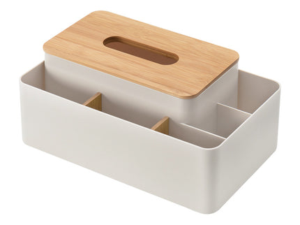Apricot Multifunctional Tissue Box Organizer - Bamboo Lid with Dividers for Desktop Storage