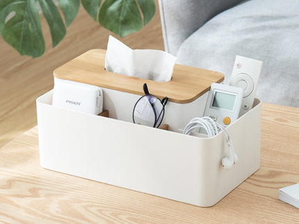 Apricot Multifunctional Tissue Box Organizer - Bamboo Lid with Dividers for Desktop Storage