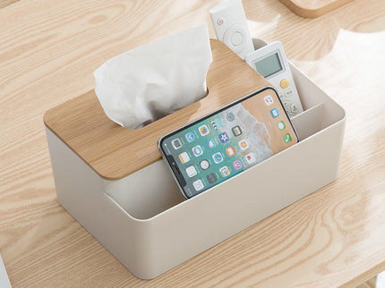 Apricot Multifunctional Tissue Box Organizer - Bamboo Lid with Dividers for Desktop Storage
