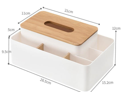 Apricot Multifunctional Tissue Box Organizer - Bamboo Lid with Dividers for Desktop Storage