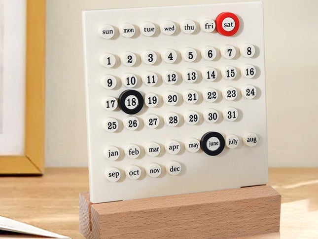 White DIY Ring Perpetual Calendar - Creative Acrylic Desktop Calendar with Adjustable Rings