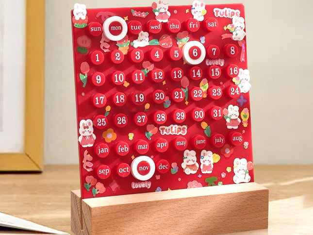 Red DIY Ring Perpetual Calendar - Creative Acrylic Desktop Calendar with Adjustable Rings