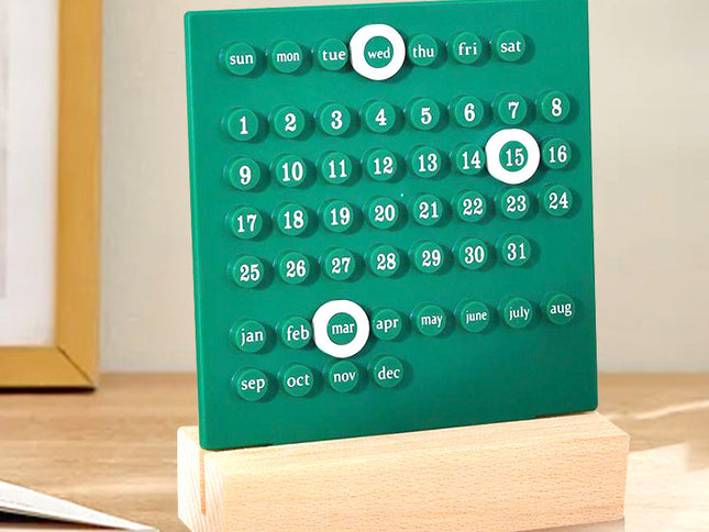 Green DIY Ring Perpetual Calendar - Creative Acrylic Desktop Calendar with Adjustable Rings