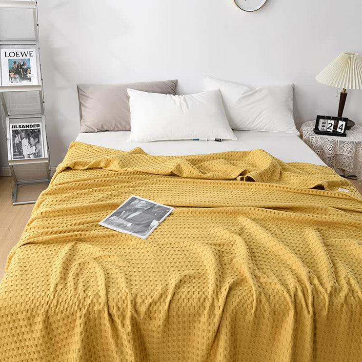 Cotton Waffle Blanket - Air Conditioning Blanket/Throw/Summer Quilt, 200*230cm,Yellow