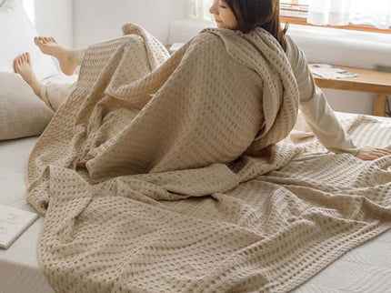 Cotton Waffle Blanket - Air Conditioning Blanket/Throw/Summer Quilt, 200*230cm,Light Green