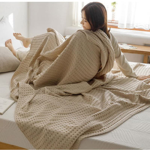 Cotton Waffle Blanket - Air Conditioning Blanket/Throw/Summer Quilt, 200*230cm,Light Green