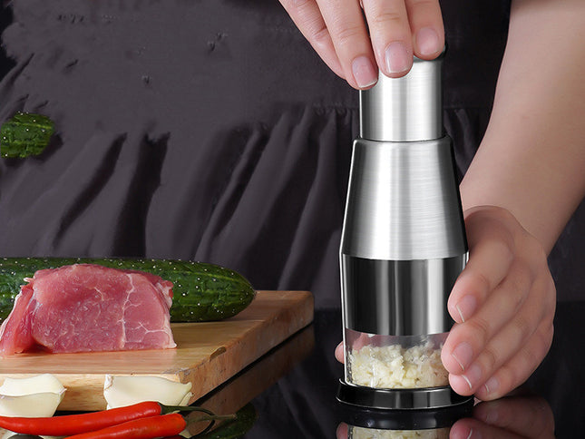 2PCS Manual Garlic Press - Stainless Steel Crushing and Mashing Tool for Kitchen Use