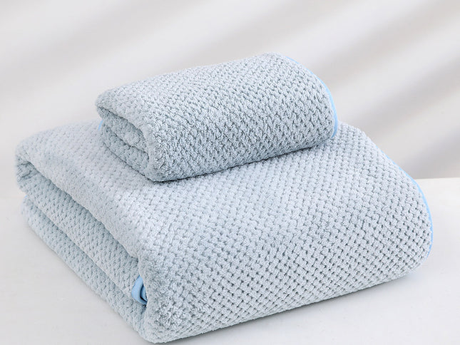 Blue Luxury White Bath Towel and Hand Towel Set - Ultra Soft and Absorbent