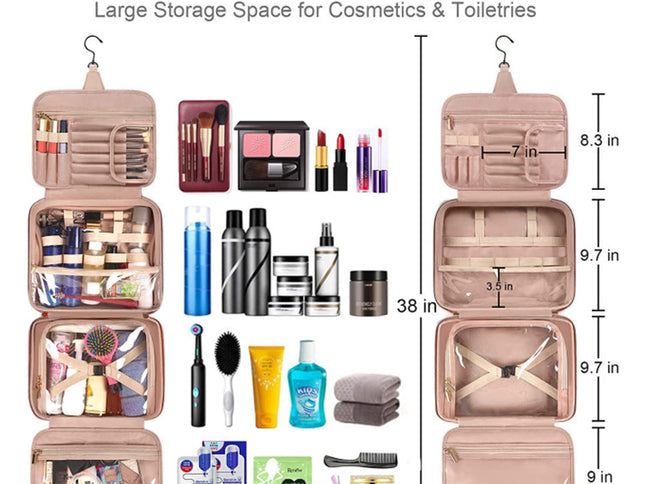Black Multifunctional Travel Toiletry Organizer with Hanger and Large Storage Capacity