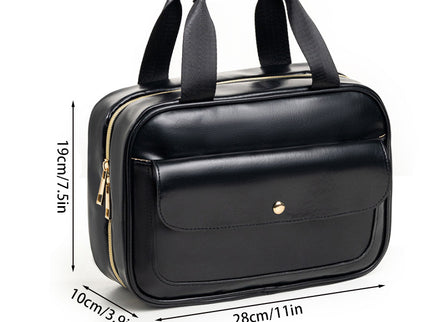 Black Multifunctional Travel Toiletry Organizer with Hanger and Large Storage Capacity