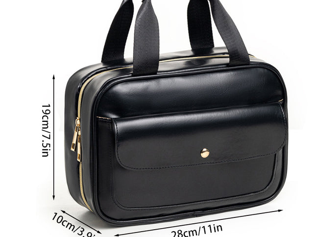 Black Multifunctional Travel Toiletry Organizer with Hanger and Large Storage Capacity