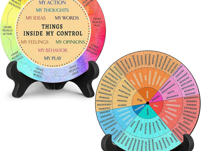 2 PCS for Each One Rainbow Color Scheme Emotion Wheel and Control Circle with Display Stands for Personal Development