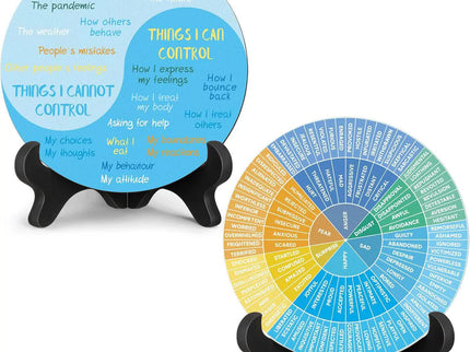 2 PCS for Each One Blue Scheme Emotion Wheel and Control Circle with Display Stands for Personal Development