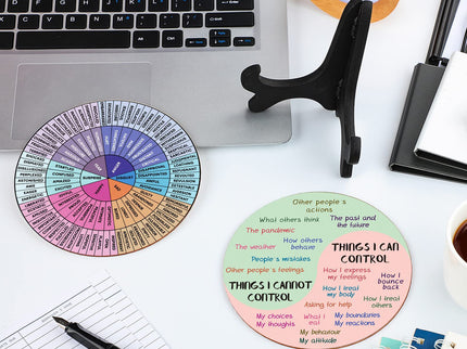 2 PCS for Each One Blue Scheme Emotion Wheel and Control Circle with Display Stands for Personal Development