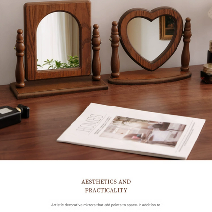 Round Mirror with Drawer Orbicular Wooden Tabletop Vanity Mirror Elegant Design