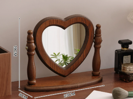 Love Shaped Mirror Cordate Wooden Tabletop Vanity Mirror, Elegant Design