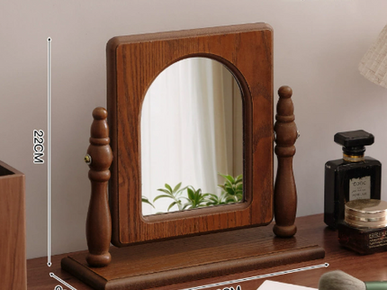 Square-shaped Wooden Tabletop Vanity Mirror, Elegant Design
