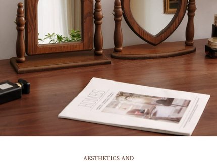 Rounded Wooden Tabletop Vanity Mirror, Elegant Design