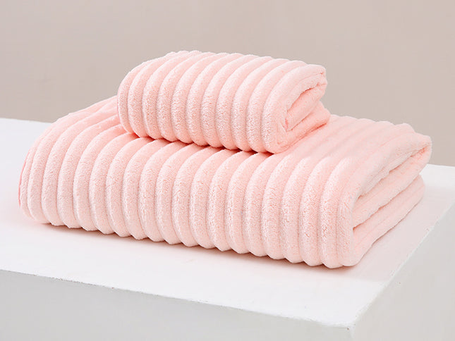 Striped Model Pink Luxury White Bath Towel and Hand Towel Set - Ultra Soft and Absorbent