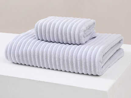 Striped Model Grey Luxury White Bath Towel and Hand Towel Set - Ultra Soft and Absorbent
