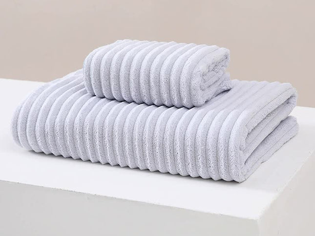 Striped Model Grey Luxury White Bath Towel and Hand Towel Set - Ultra Soft and Absorbent