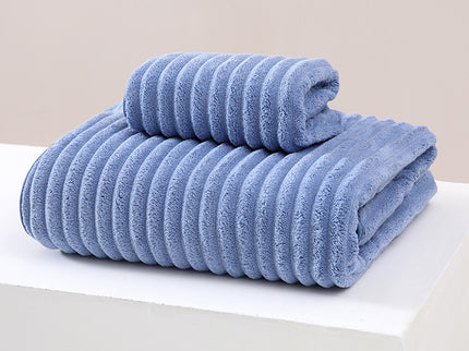 Striped Model Blue Luxury White Bath Towel and Hand Towel Set - Ultra Soft and Absorbent