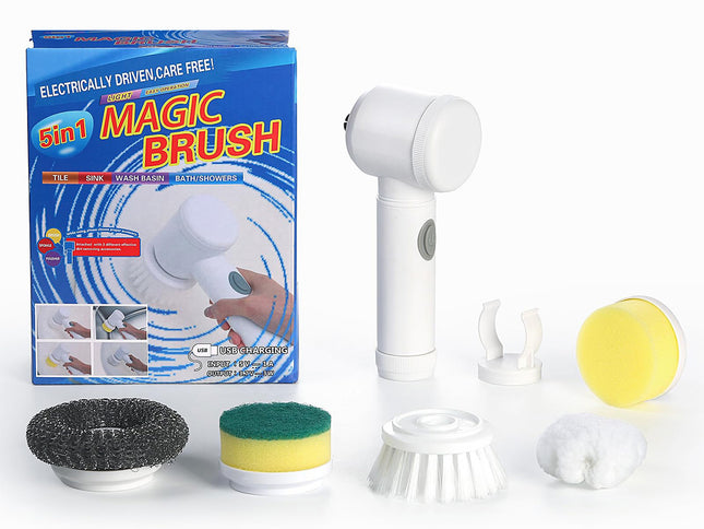White Electric Cleaning Brush with Multiple Attachments - Rechargeable and Versatile for Home and Kitchen Use