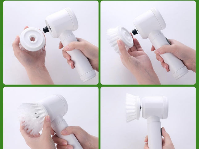 White Electric Cleaning Brush with Multiple Attachments - Rechargeable and Versatile for Home and Kitchen Use