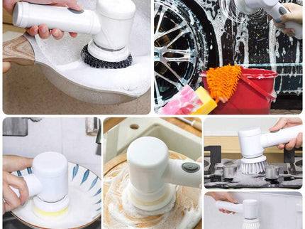 White Electric Cleaning Brush with Multiple Attachments - Rechargeable and Versatile for Home and Kitchen Use