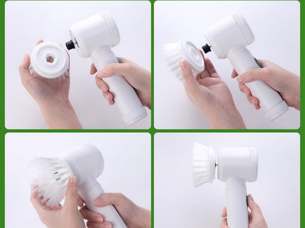 Grey Electric Cleaning Brush with Multiple Attachments - Rechargeable and Versatile for Home and Kitchen Use