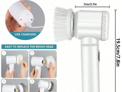 Grey Electric Cleaning Brush with Multiple Attachments - Rechargeable and Versatile for Home and Kitchen Use