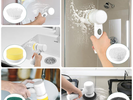 Grey Electric Cleaning Brush with Multiple Attachments - Rechargeable and Versatile for Home and Kitchen Use