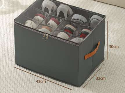 Grey Multi-Compartment Shoe Organizer Storage Box - Space-Saving and Convenient for Closet Organization
