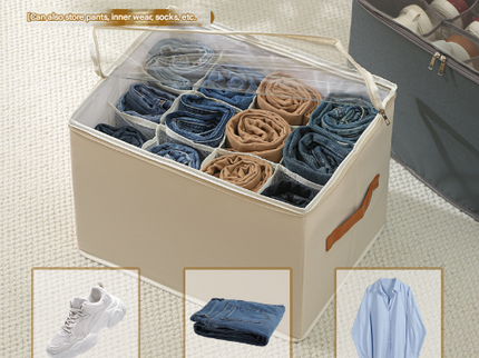 Beige Multi-Compartment Shoe Organizer Storage Box - Space-Saving and Convenient for Closet Organization