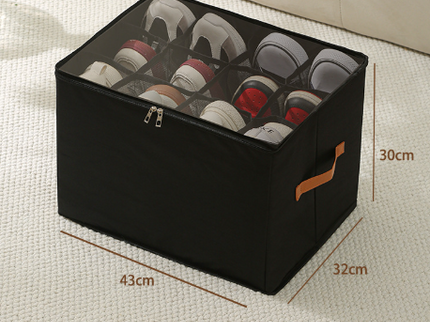 Black Multi-Compartment Shoe Organizer Storage Box - Space-Saving and Convenient for Closet Organization
