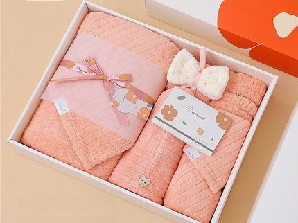 Pink Soft Coral Fleece Towel and Bath Towel Gift Set - 5-Piece Luxurious Absorbent Set