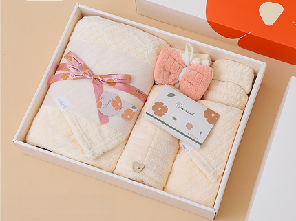 Off White Soft Coral Fleece Towel and Bath Towel Gift Set - 5-Piece Luxurious Absorbent Set