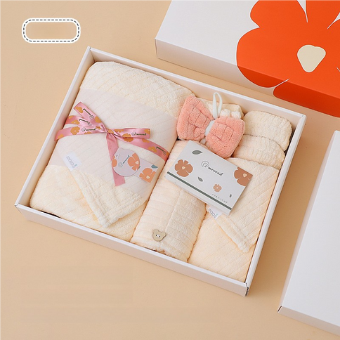 Off White Soft Coral Fleece Towel and Bath Towel Gift Set - 5-Piece Luxurious Absorbent Set