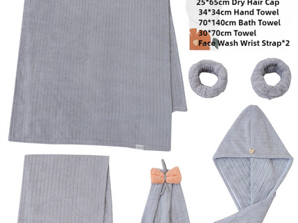 Blue Soft Coral Fleece Towel and Bath Towel Gift Set - 5-Piece Luxurious Absorbent Set